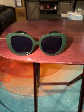 CHANEL Dark Green Oversized Round Sunglasses